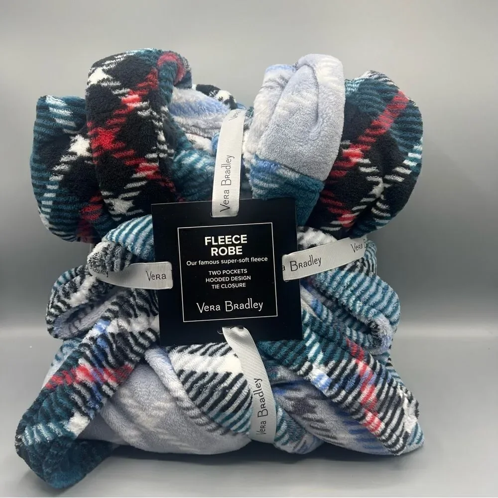 Vera Bradley Plush Fleece Hooded Robe Snowy Plaid